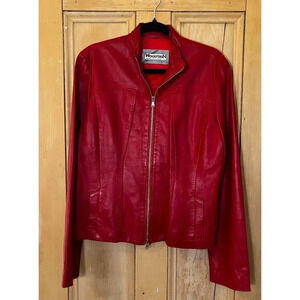 Vera Pelle Womens Wood'Skin Italian Leather Jacket Size Large Red Lipstick NEW